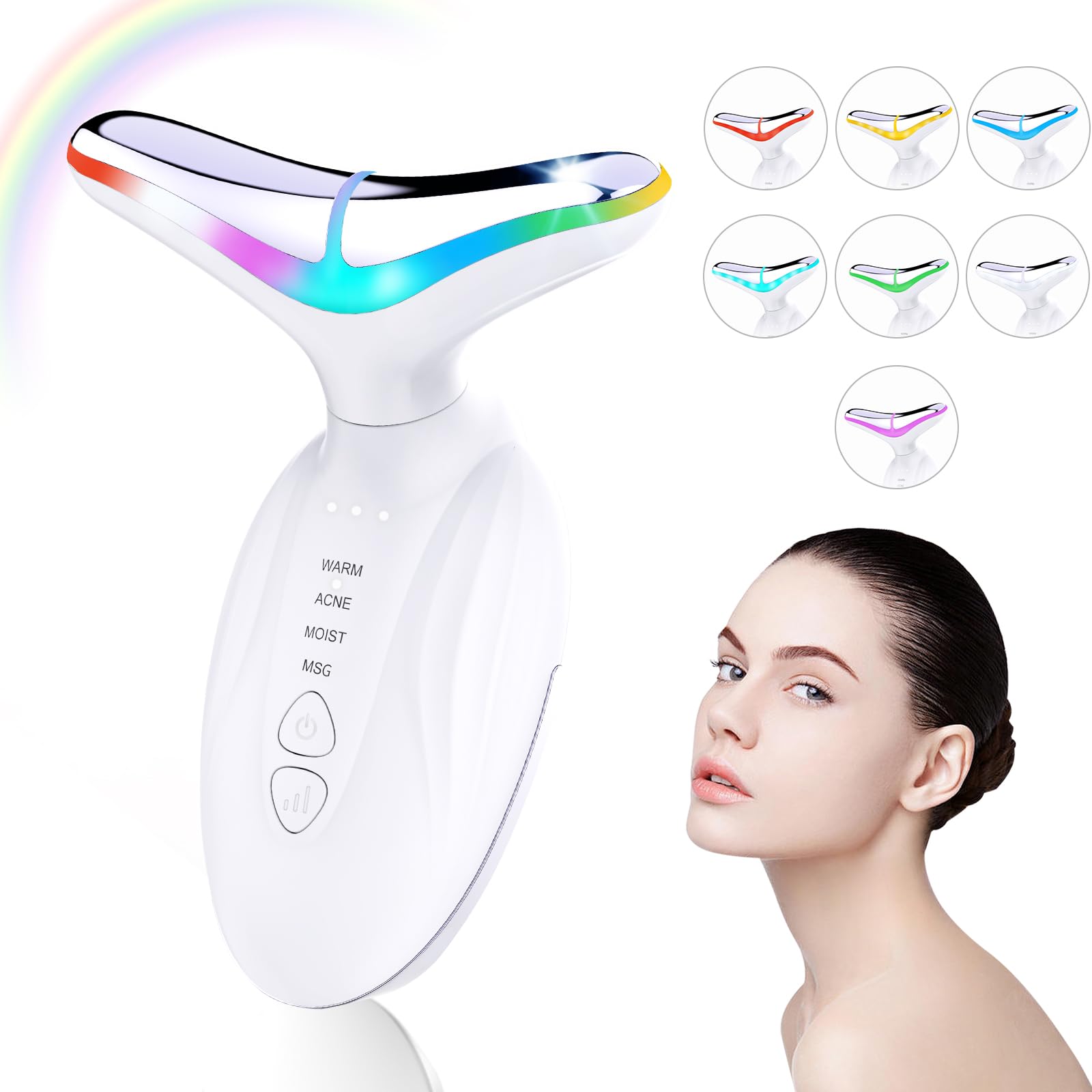 Masajeador Cara Cuello Antiarrugas Masajeador Facial Reafirmante Mujer con Calor Luz LED EMS Lifting para Aclarar Líneas del Cuello