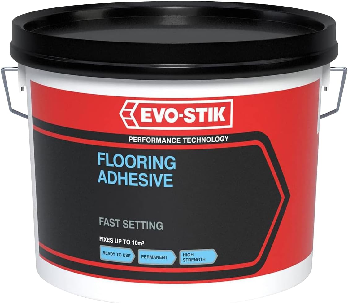EVO-STIK Flooring Adhesive, High Strength water-Based Rubber/Resin Glue for PVC, Cork, Linoleum, Carpet & More | Solvent-Free | Indoor Use, Fast Setting, Ready to Use, 2.5L
