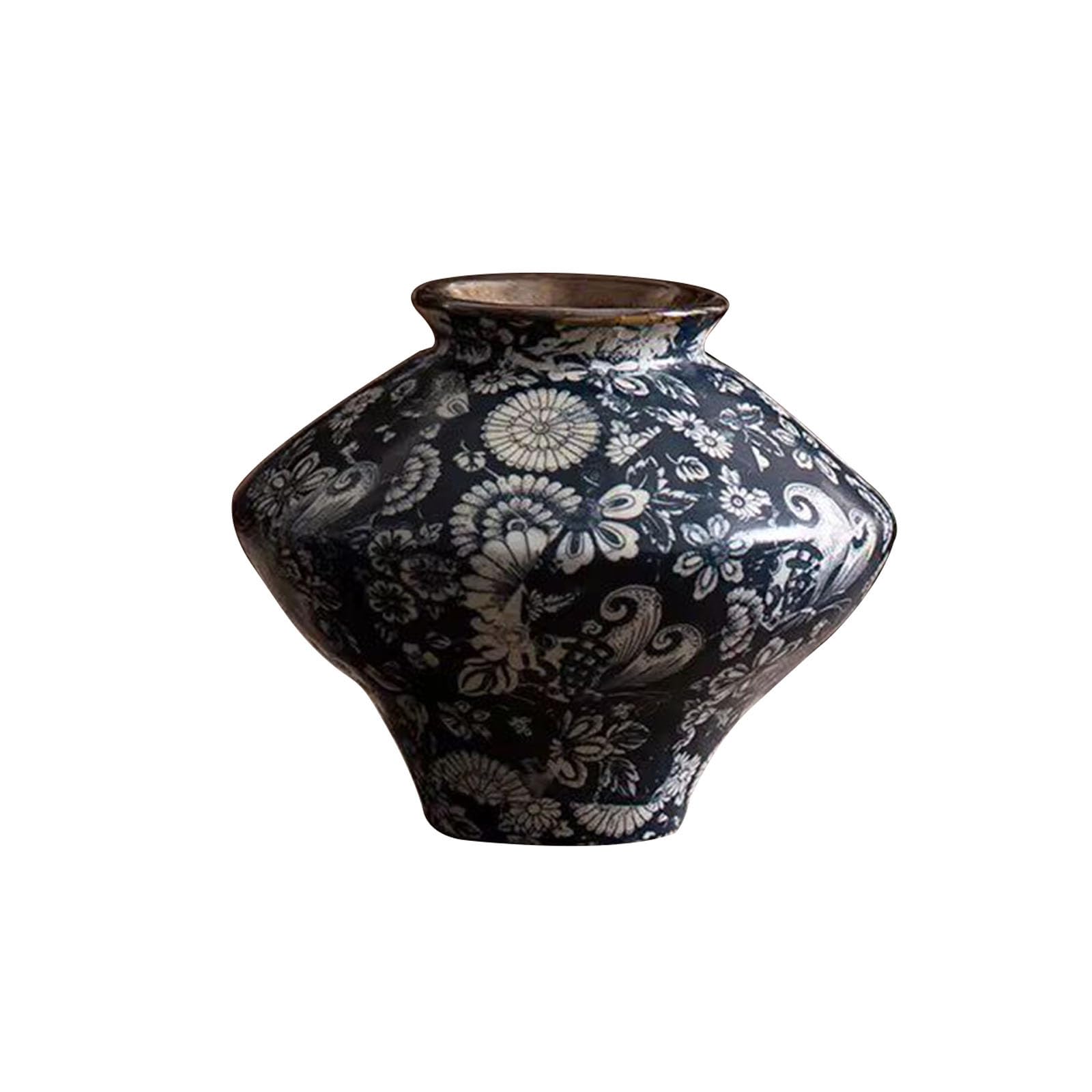 Vintage Decorative Vases, Unique Ceramic Vases, Ornaments for Living Room, Bedroom, Study Room, Bookcase, Entrance Hall, Floor(Size:19 * 19 * 16CM,Color:Blue A)