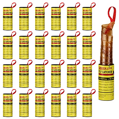 24 Rolls Fly Strips - Fly Tapes Fly Paper Sticky Fly Trap Indoor/Outdoor Hanging,Fly Catcher Fly Ribbon Fungus Gnat Trap Fruit Fly Killer for Plants/House/Kitchen/Horse Stable (24)