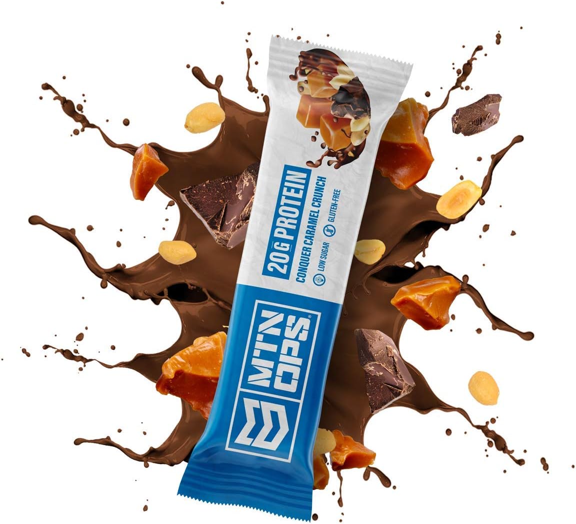 MTN OPSCaramel Crunch Protein Bars, High Protein with Whey Isolate & Whey Concentrate and Collagen, Low Sugar, Gluten Free, 10 Count