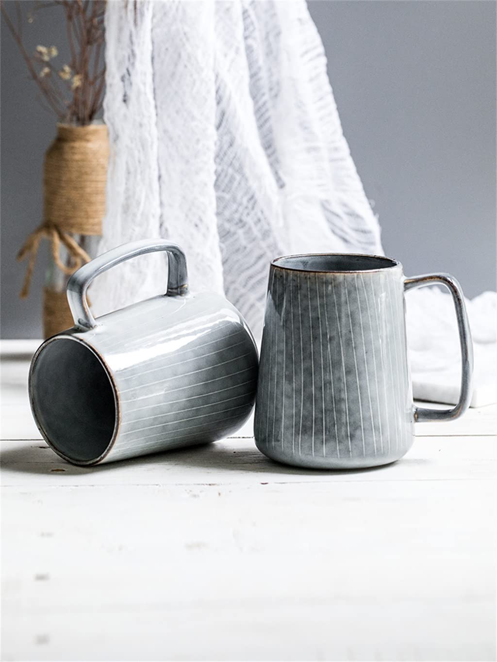 BBCBBZ 650 ml Europa Retro Kubek ceramiczny z łyżeczką Kawa Biuro Herbata Napój Drinkware Prezent dla par (D)