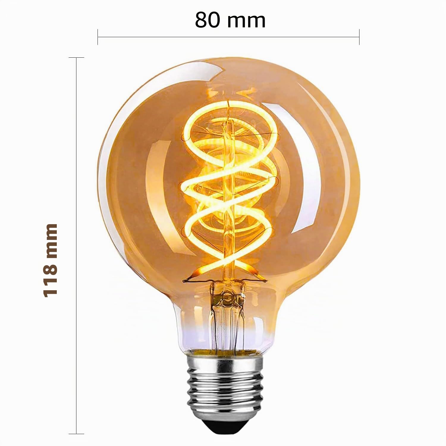 Bombilla Edison Vintage E27, G80 4W Bombilla LED E27 Regulable Ideal Para Iluminación Nostálgica y Retro en la cafetería del hogar, Vidrio ámbar - 6 piezas（HPS3PBT2）