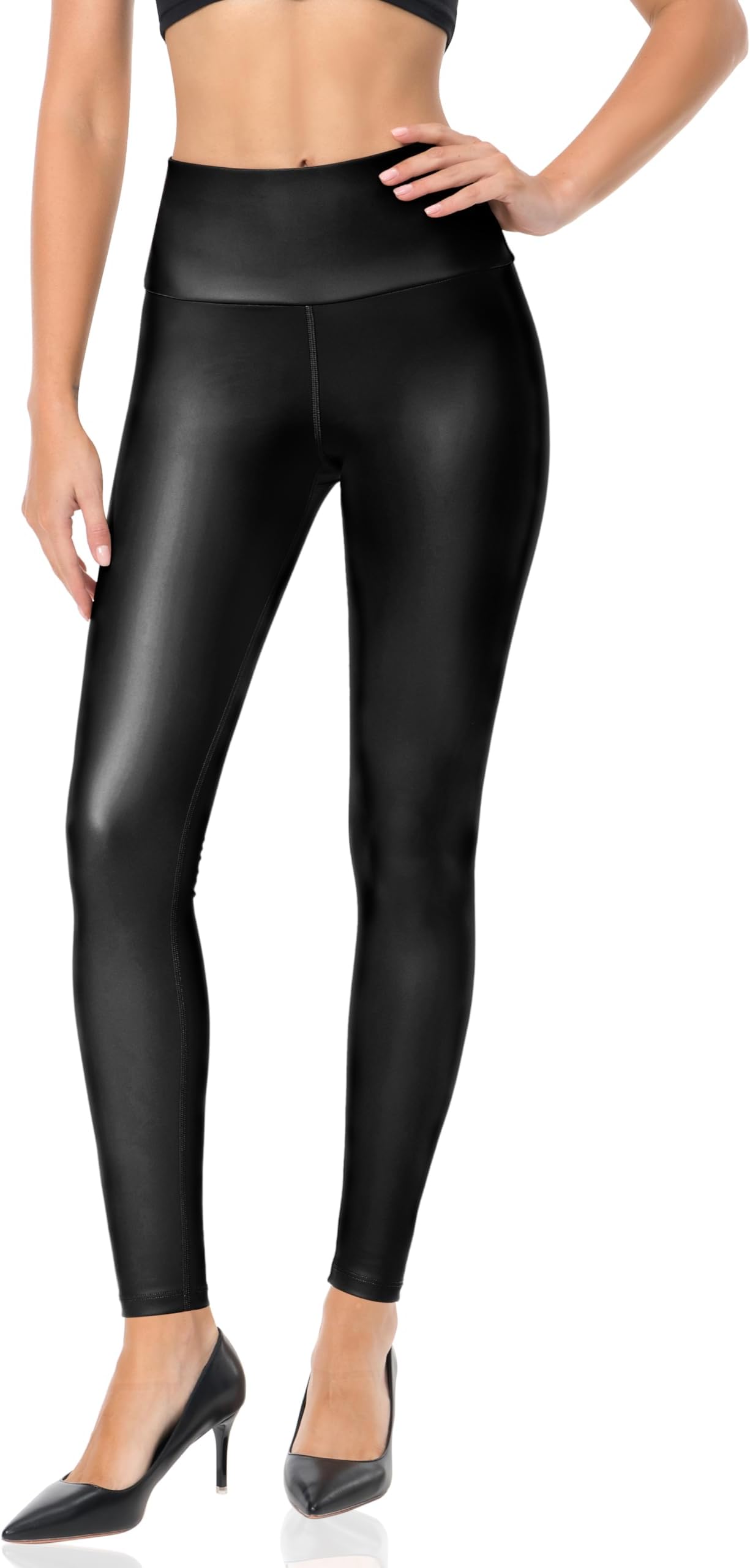 FoucomeWomen Faux Leather Leggings Butt Lift High Waisted Leather Trousers for Women
