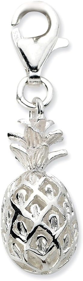 925 Sterling Silver Amore La Vita Polished Pineapple Bracelet Charm with Fancy Lobster Clasp