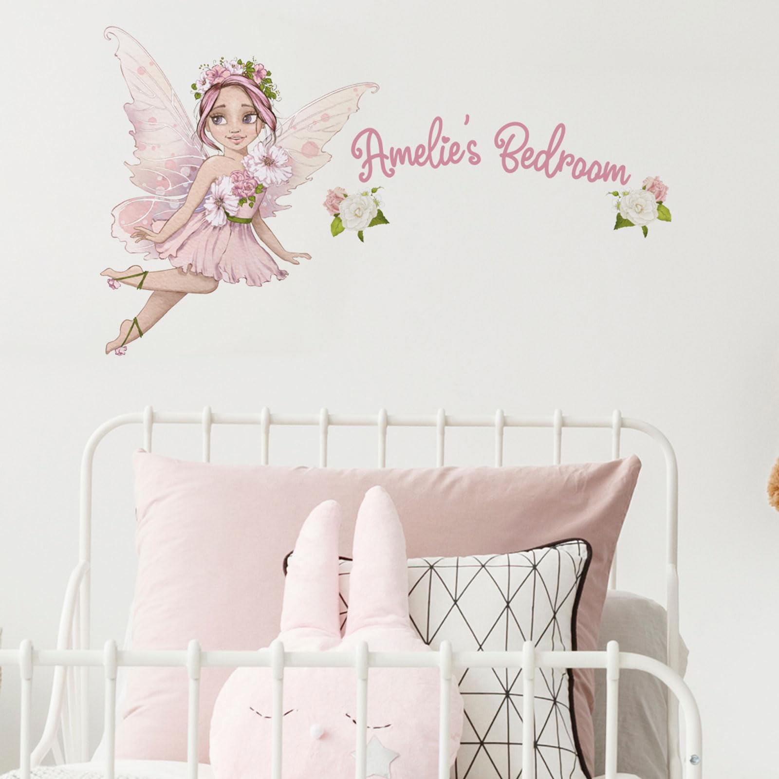 Stickerscape Girls Option 1 Personalised Fairy Wall Stickers – Custom Name Fairy Wall Decals For ’ Bedrooms, Nurseries & Playrooms – Removable Flower Fairy Wall Art