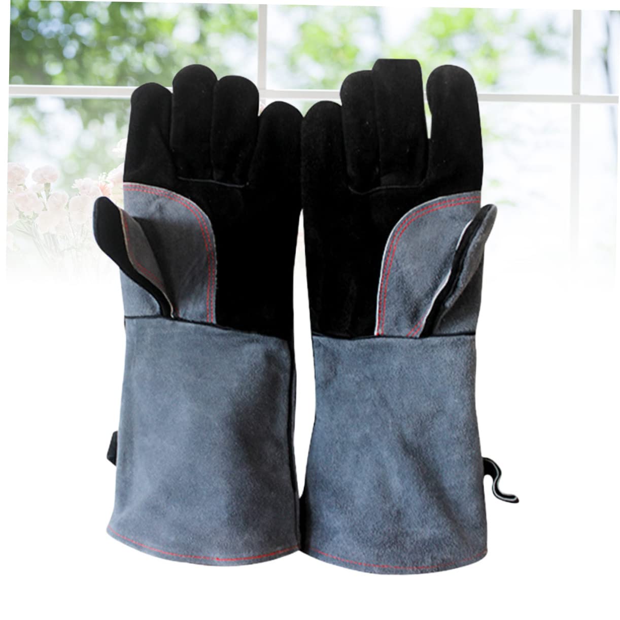 Guanti Resistenti al Calore da Barbecue e Forno in Pelle Bovina | Coppia, Antiscivolo e Isolanti, per Cucina e Picnic, Protezione per Griglia, Stufa e Saldatura