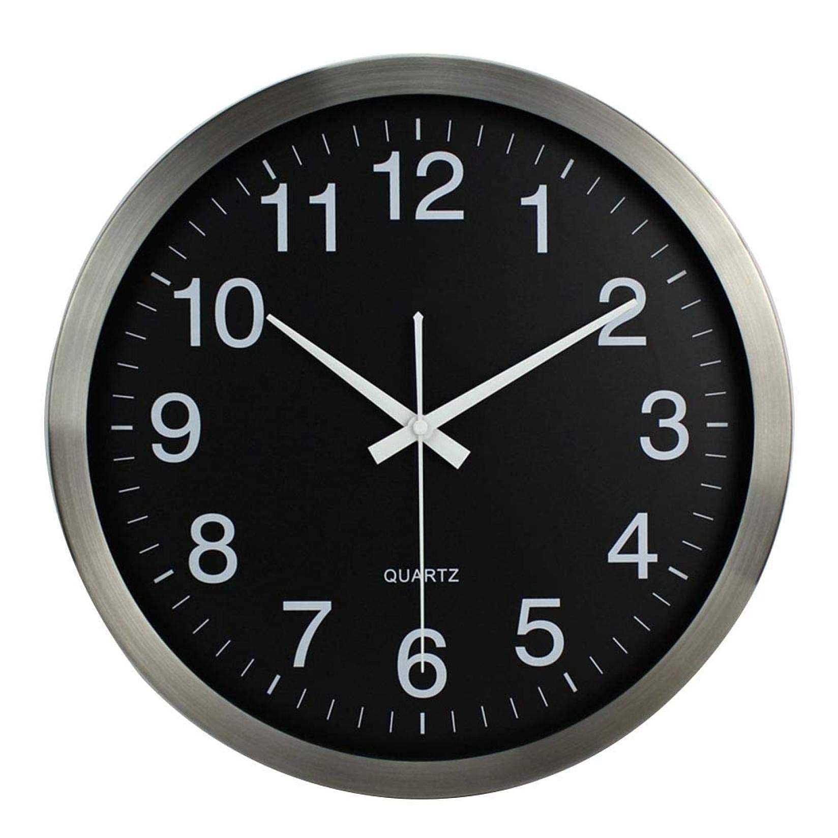 Horloge Murale Noire 14 Pouces - Pendule Intérieure Silencieuse en Acier Inoxydable