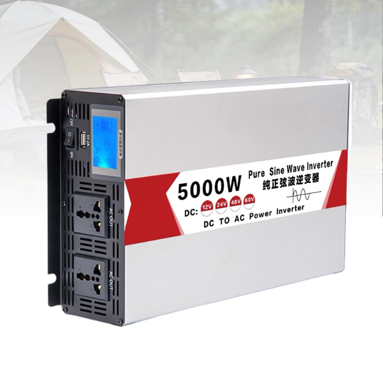 Inverter Ibrido 5000W-8000W, Inverter a Onda Sinusoidale Pura per Energia Solare, 12V/24V/48V/60V DC a 110V/230V AC, Ideale per Camping e Soluzioni Off-Grid(5000W,24V to 230V)