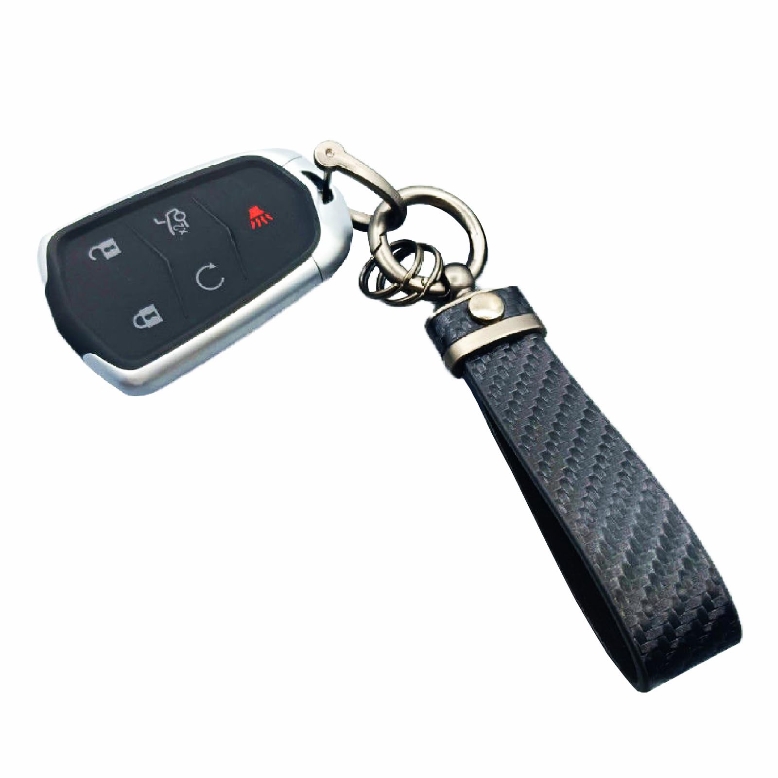 Carbon Fiber Style Car Keychain, Leather Keyring 360° Rotatable Car Key Fob Strap, Detachable Keys Chain Holder with Anti-lost D-Ring, Leather Keys Chain Holder for Men and Women Accessories — view 2