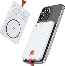 Magnetic Ultra Thin External Battery, 5000mAh Power Bank Slim Ultra with Built-in Cables, USB C 20W Fast Charging, Universal Portable External Charger for iPhone 16 15 14 13 12 Pro Max, Samsung