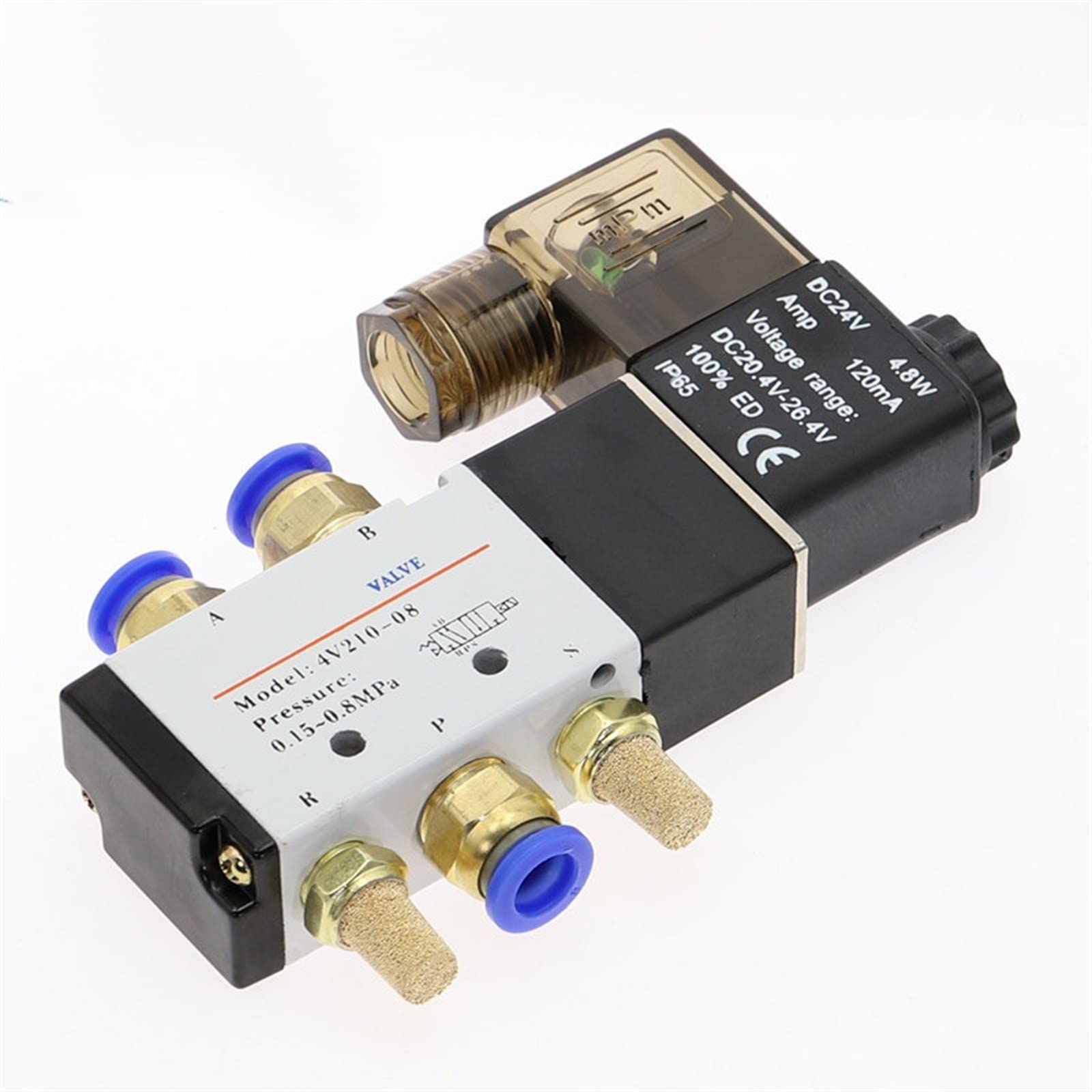 Pneumatyczny elektryczny zawór elektromagnetyczny, 5-drożny, 2-pozycyjny, sterowanie powietrzem, zawór magnetyczny gazu, 12 V, 24 V, 220 V, cewka, wolt, 4 mm-12 mm złączki do węża (regulacja
