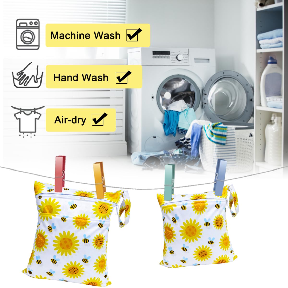 Borsa Pannolini Riutilizzabile Impermeabile 2Pcs Wetbag con Doppia Cerniera Girasole