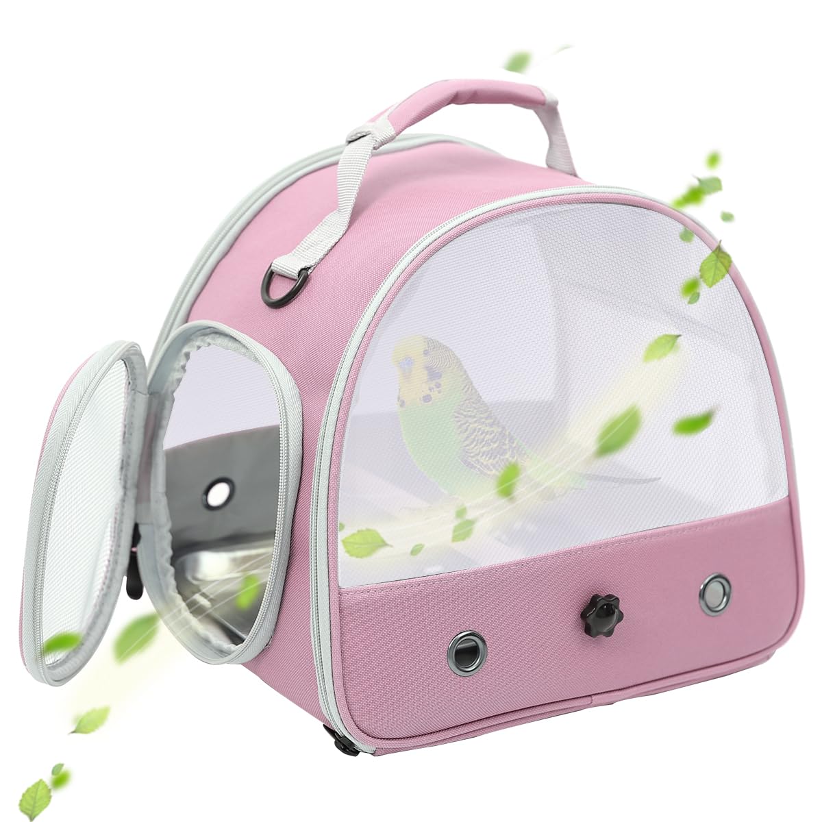 Bird Carrier, Portable Small Bird Parrot Parakeet Carrier with Standing Perch, Side Access Window Collapsible (Pink, Mesh Windows)