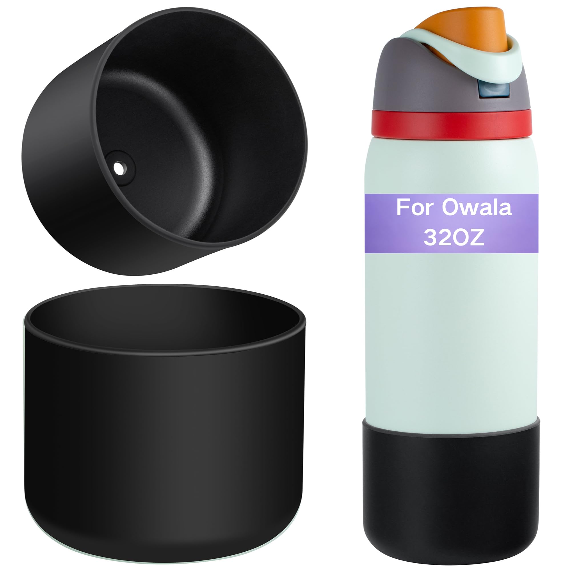 Onlymory Silicone Boot for Owala 32 oz Water Bottle, Anti-Slip Protective Bottom Cover, Soft BPA-Free Silicone Sleeve, Noise-Reducing Bumper for Owala FreeSip & Twist Bottles Boots (Black,32OZ)