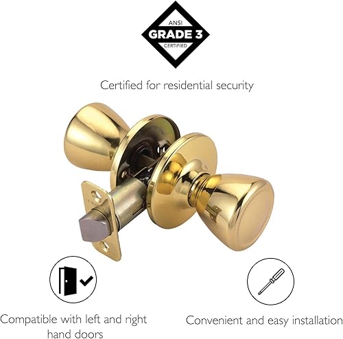 Miniatura 3 de Design House Pomo de puerta de paso Tulip para pasillo y armario, se adapta a puertas estándar, latón pulido, 782730