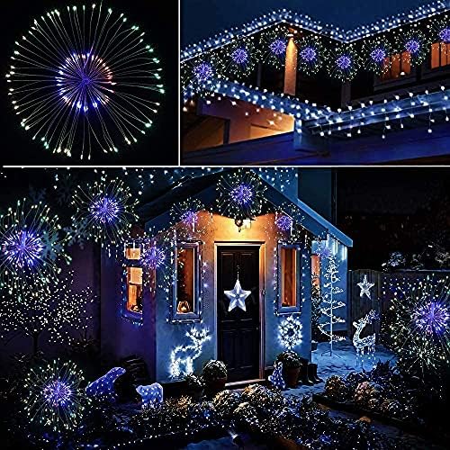 FOOING Starburst Lights LED,Outdoor Hanging Firework Garden Light Battery Powered,Colorful 4 Pack Garden Light with Remote for Valentine Birthday Wedding Christmas Tree Decorations