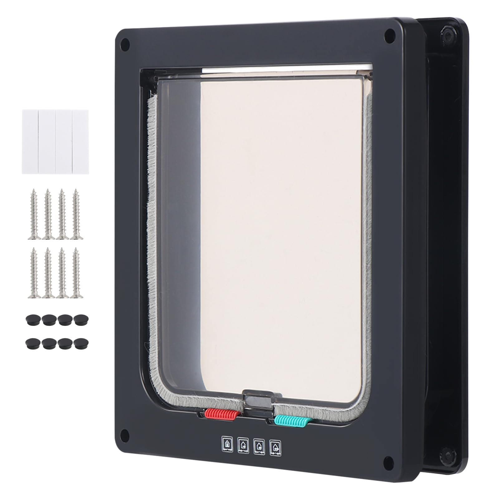 Puerta de Gato,Puerta de Gato Silenciosa con 4 Cerraduras Puerta de Gato Puerta de Gato Activada Puerta de Gato Transparente para Puerta de Panel/Puerta de Cristal/Ventana (L, Negro)