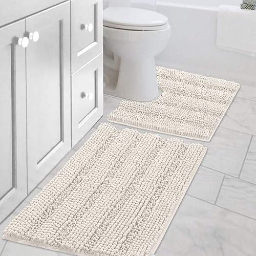 Miniatura 59 de H.VERSAILTEX Alfombras de baño antideslizantes extragruesas de felpilla a rayas 24" x 36" Absorbentes, antideslizantes, suaves, esponjosas