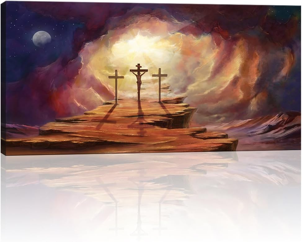 Religion Canvas Wall Art Jesus Christ Crucifixion on Cross Good Friday Easter Abstract Canvas Art Modern Home Decor Stretched and Framed for Living Room Ready to Hang 24"x48"