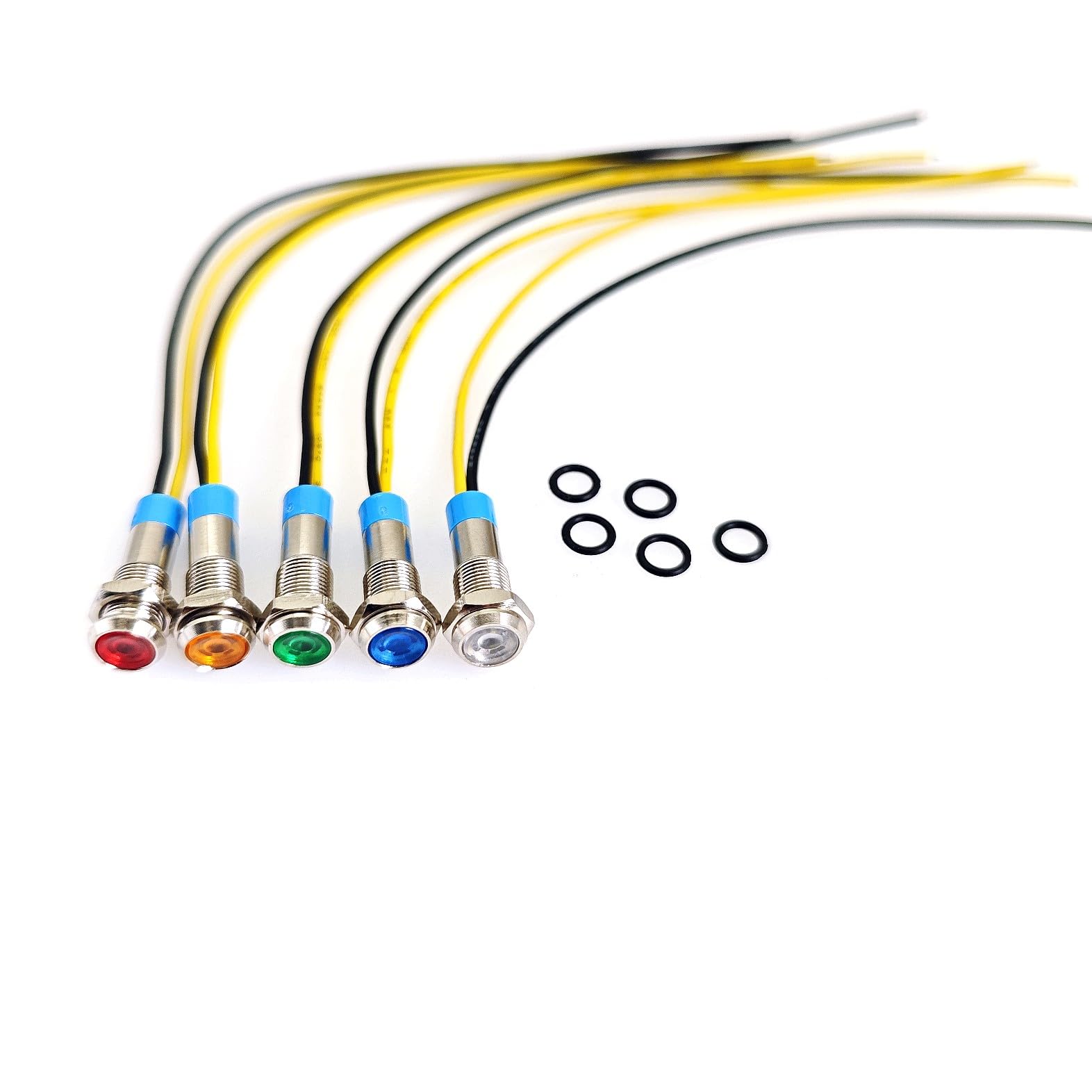 JZK 6X AC 220V 6mm LED Metal Indicator Light Small Panel Mount Panel Mount led Pilot Light Waterproof Signal lamp 10mA mini Metal Signal Indicator with Wire, Green Orange red Blue White