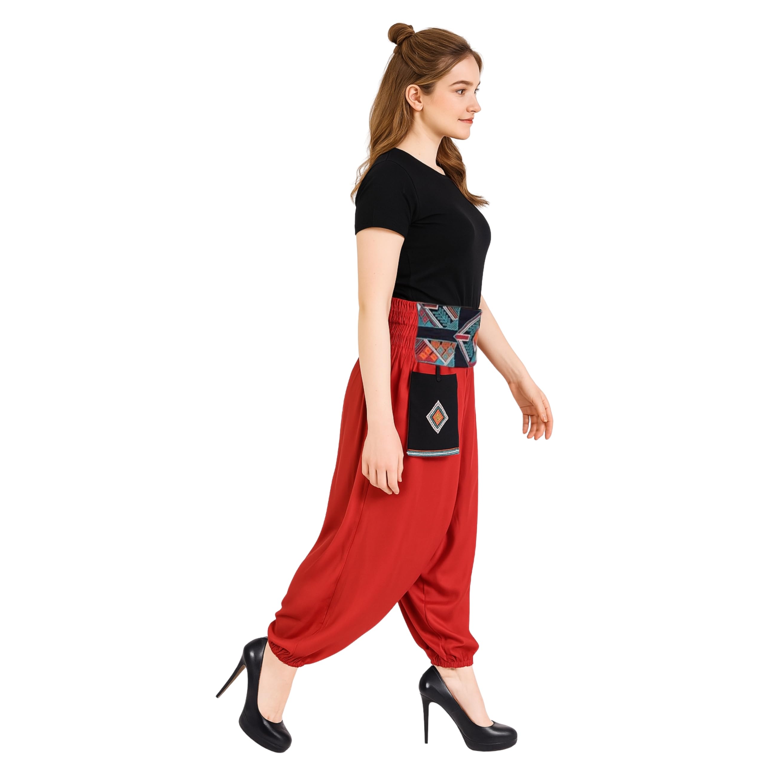 LUJOSO Harem Pants for Women | Stylish Afghani Salwar | Women's Rayon Fabric Pants Loose Fit for Yoga & Dancing | Waist Size 22 to 42 Inches, Free Size (in, Alpha, M, Regular, Red) 2