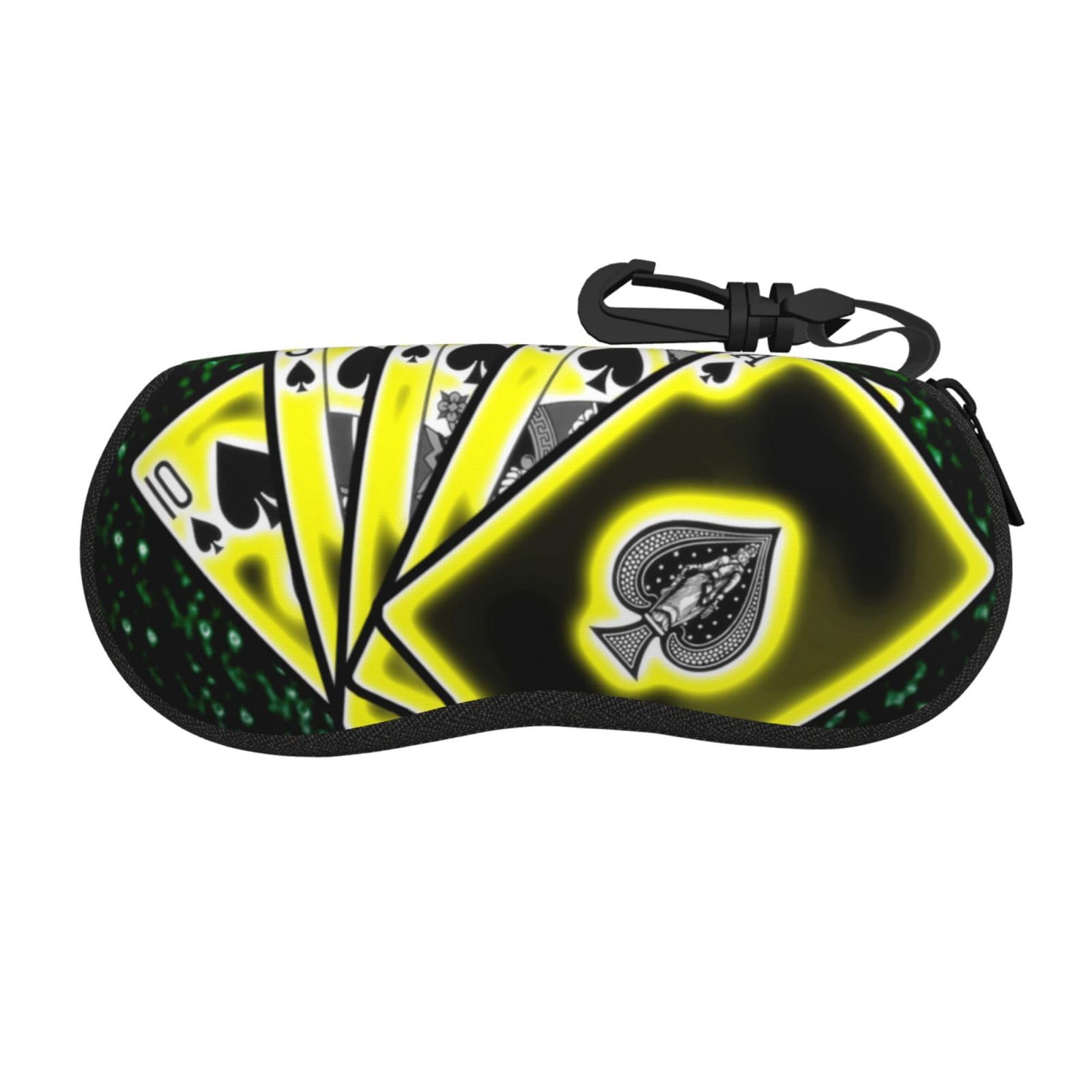 ZORIN Glasses Case Neon Poker Ace Of Spades Sunglasses Case For Men And Women - Zipper Portable Spectacle Cases With Clip