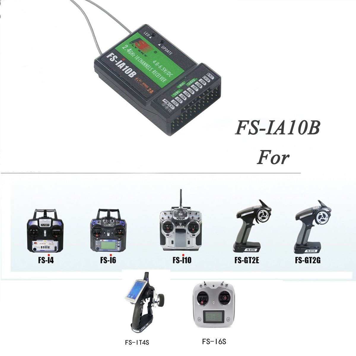 Flysky FS-iA10B Récepteur 10CH Compatible PPM pour FS-I4 FS-I6 FS-I6 FS-I6 FS-I6 FS-I6S TH9X FS-T6 CT6B GT3C Transmetteur FS-IT4S