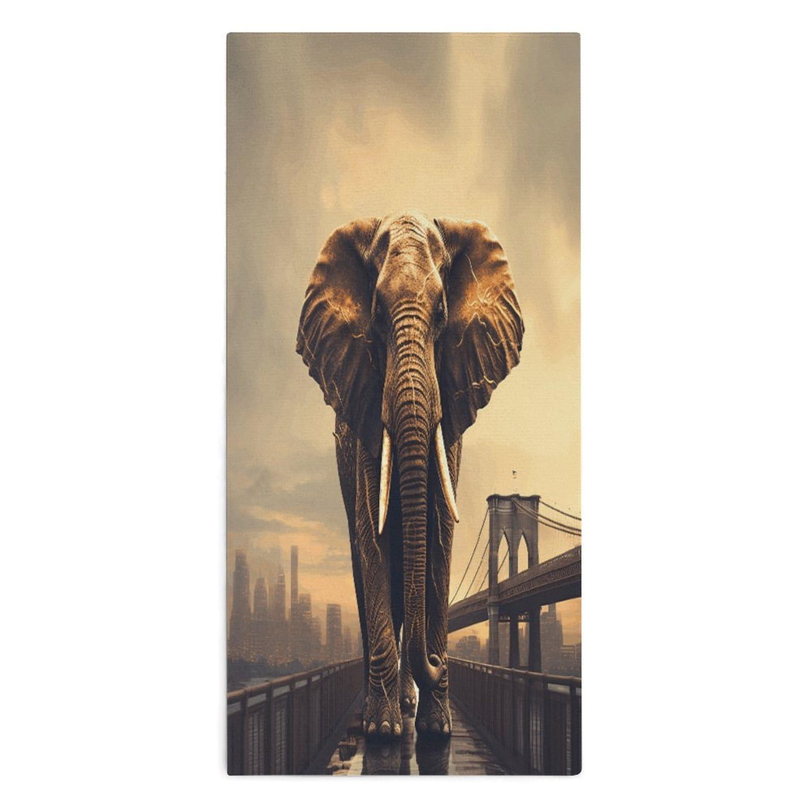 Fodpand Style Elephant On A Bridge Microfiber Towels, Decorative Bath Towel Soft & Lightweight, Hand Towels Multipurpose Use For Bathroom, Pool, Gym, Spa, And Hotel Use