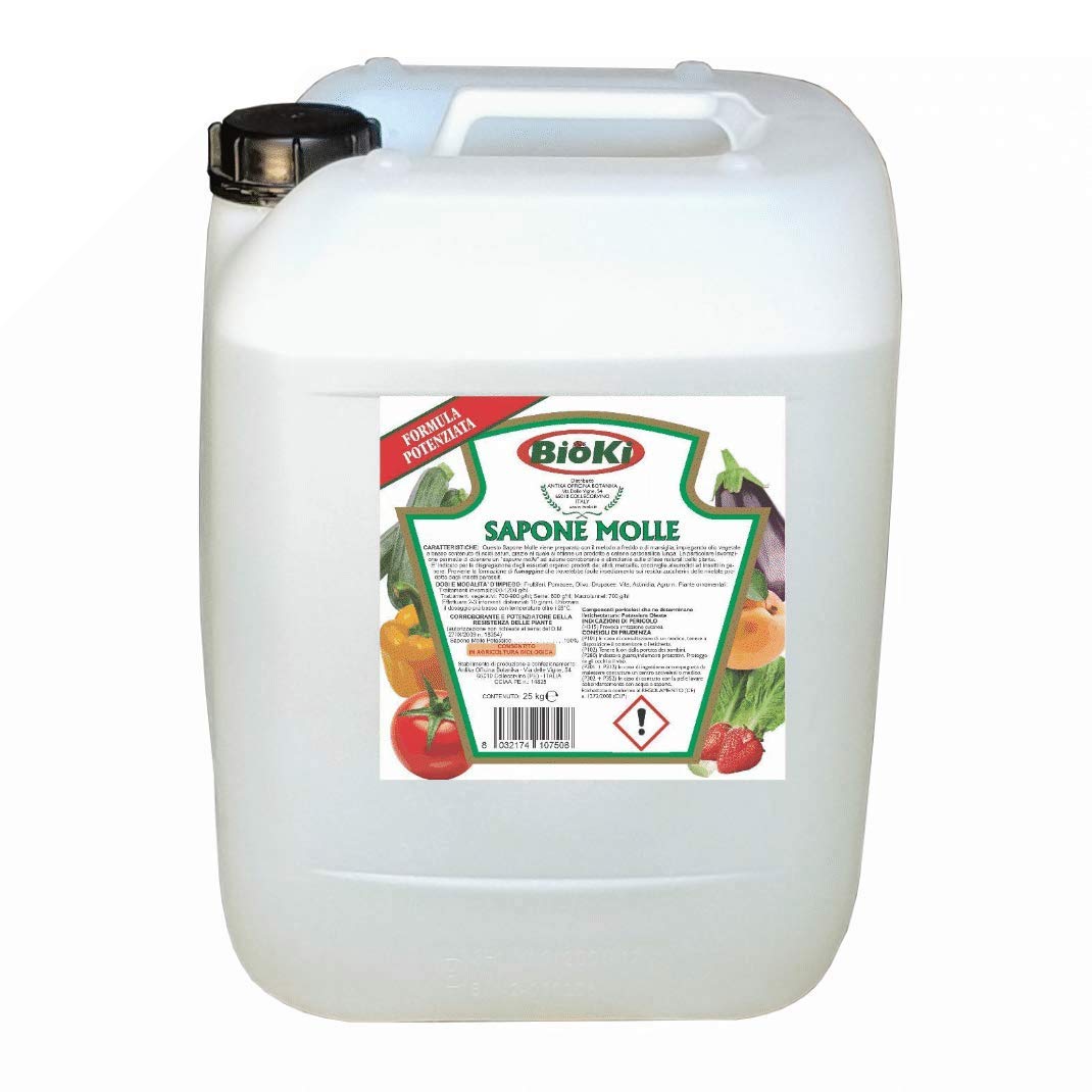 Bioki Sapone Molle di Potassio, Alta concentrazione, Ideale Come Lava melata di Piante e potenziatore delle difese delle Piante, tanica da 20 kg