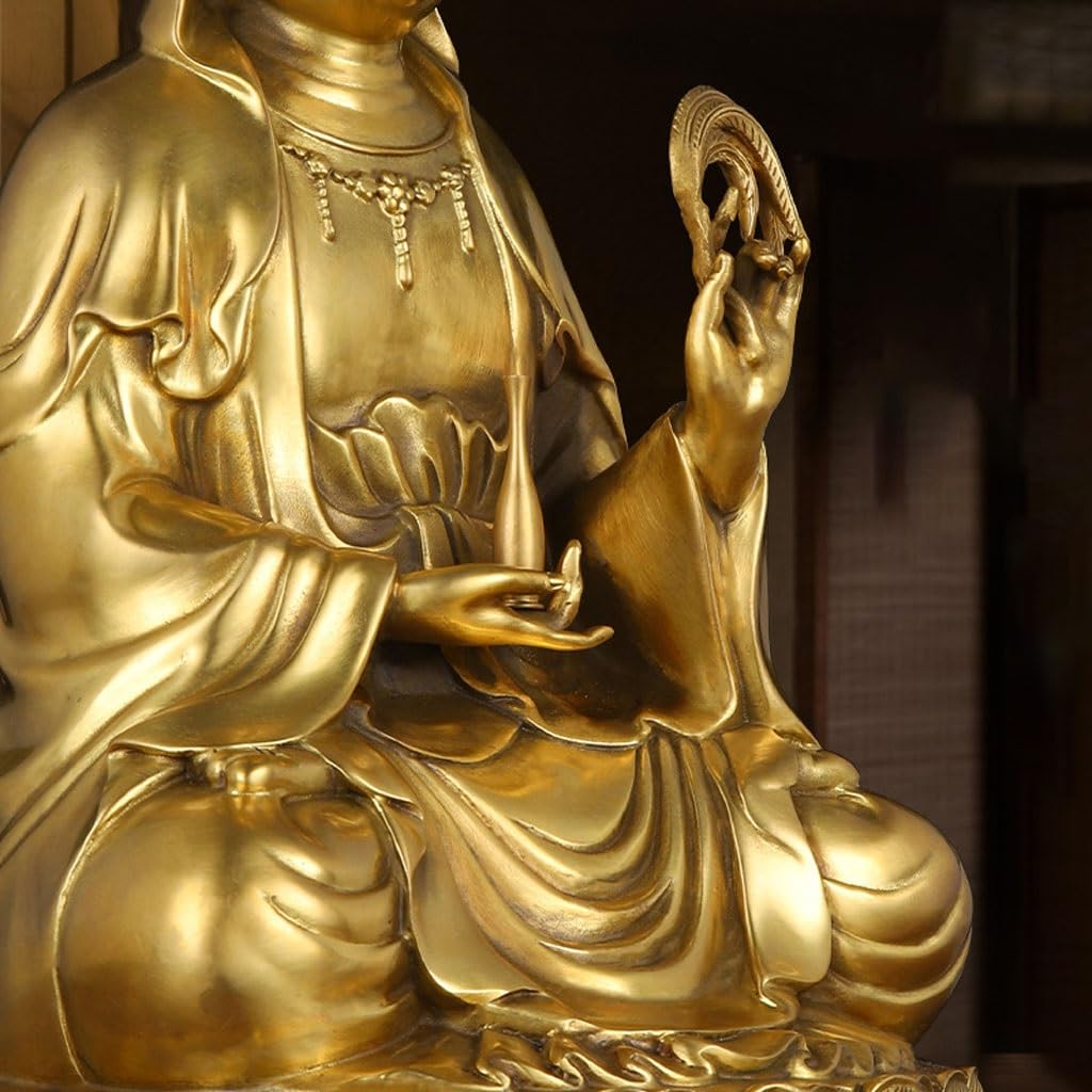 Posąg Buddy do wnętrz Mosiądz Guanyin Brązowy Statuetka Ozdoby Do Medytacji Guanyin Biuro Hostel Ozdoby Medytująca Posąg Buddy Figurka Rzeźba