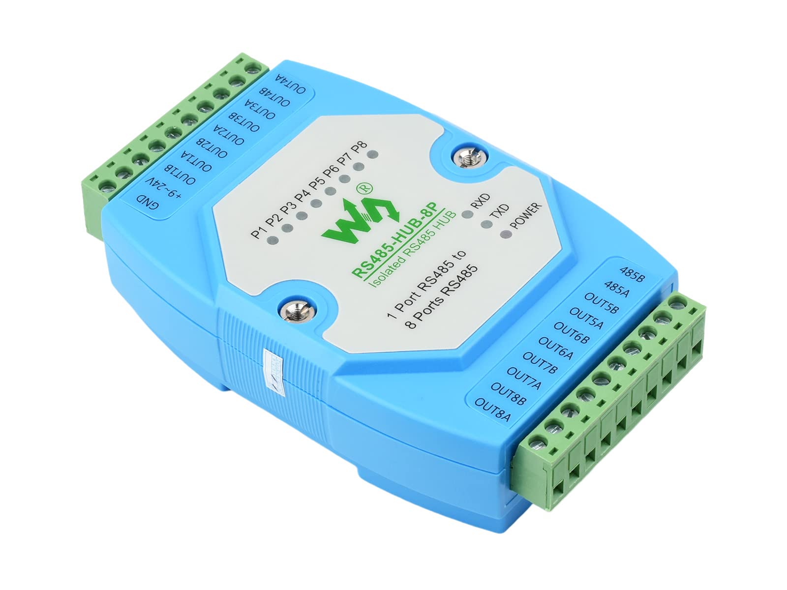 Waveshare Industrial-Grade Isolated 8-Ch RS485 Hub,Rail-Mount 8 Channel Repeater,Extends 8-ch RS485 Slave Ports Via 1-ch RS485 Master Port, with Isolation And Relay,300~460800bps Baudrate