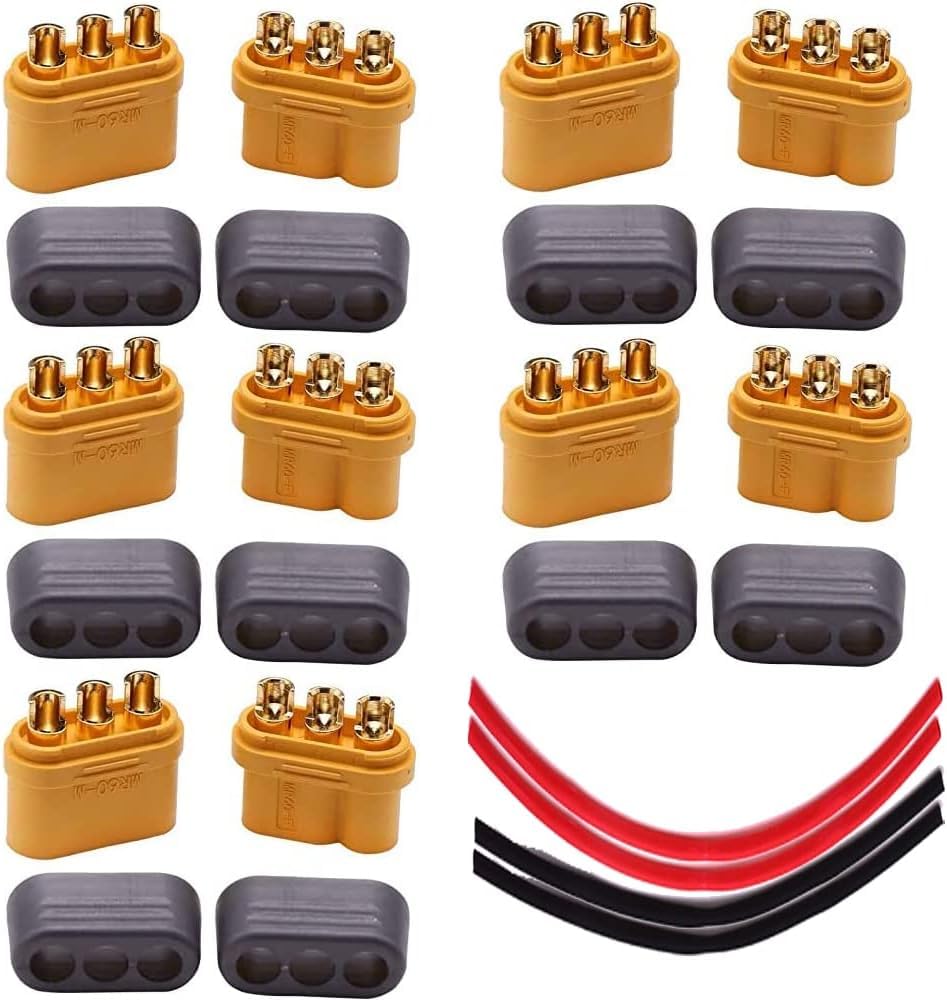 Maihuijia 5Pairs Amass MR60 Male Female Connector Plug 3Pin Connector with Sheath for RC Lipo Battery
