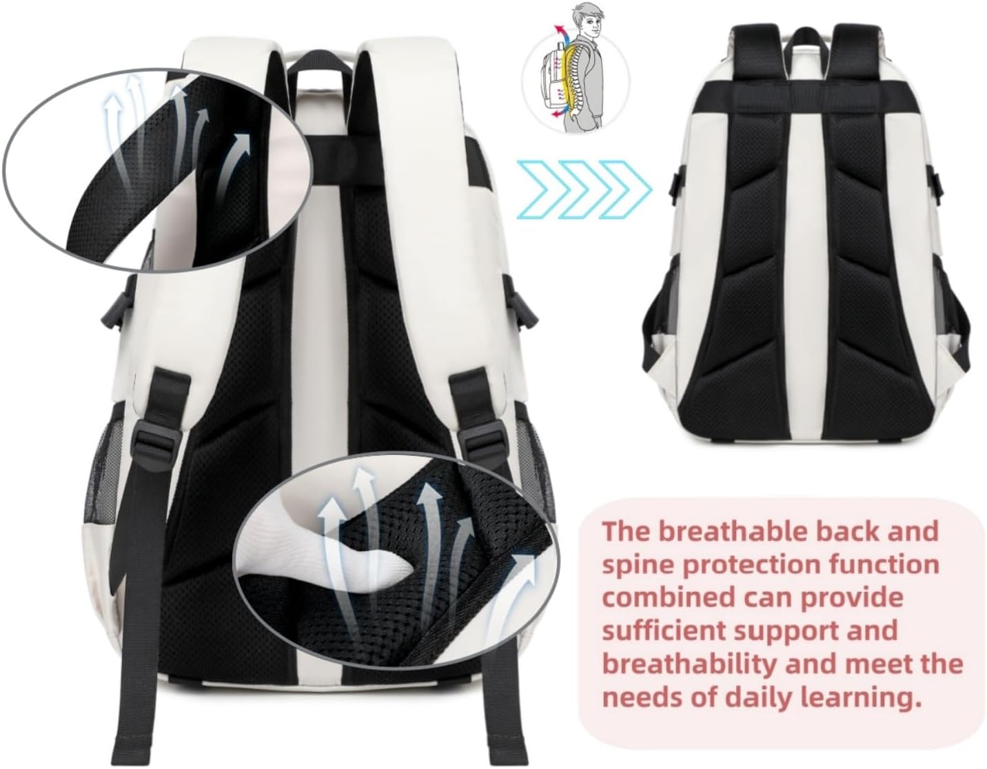 Laptop Backpack For Teen Boys Girls Durable Bookbag Middle High School Bag Women Men Waterproof Travel Daypack (2grey) - Image 3