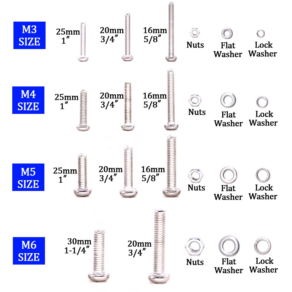 Glarks 665Pcs M3 M4 M5 M6 Stainless Steel Phillips Pan Head Screws Bolts Nuts and Flat Gasket Spring Washers Assortment Kit - Image 2