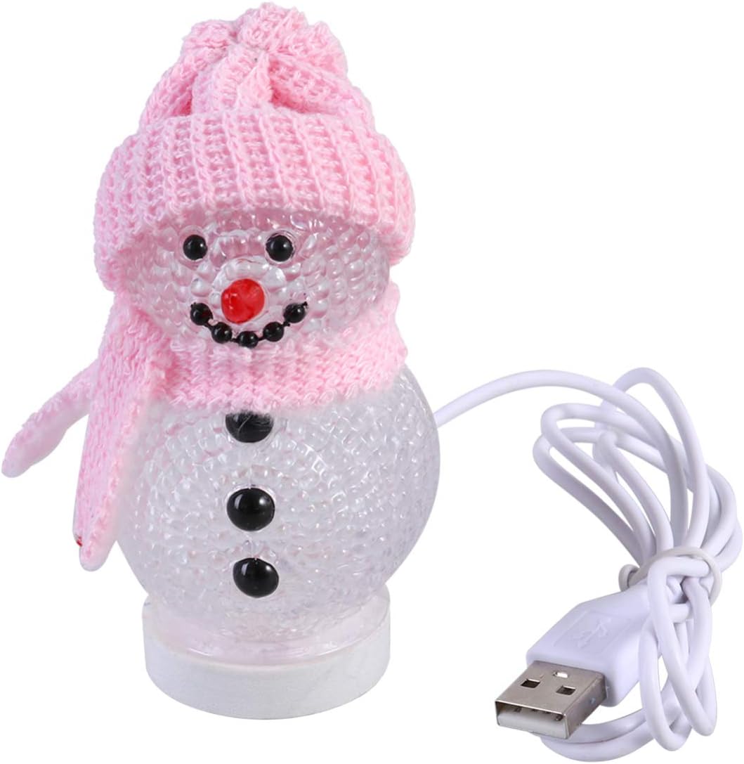 Uonlytech 2pcs LED Christmas Lights Light Up Snowman Ornaments with Hat USB Charging RGB Color Changing Night Light Christmas Table Centerpiece Decorations (Pink)