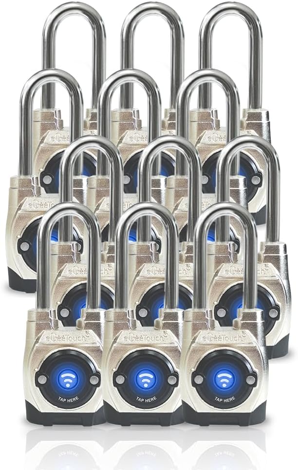 eGeeTouch 5th GEN Outdoor Smart Padlock – (Single, Long Shackle) Keyless Bluetooth & NFC Lock, Weatherproof Security for Gates, Sheds, and Bikes - Convenient App Control & Reliable Durability