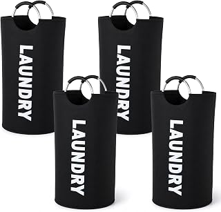 4 Pack 90L Laundry Basket, Waterproof Laundry Hamper with Handles | Dirty Clothes Hamper for Laundry, Laundry Baskets with Foam Protected Aluminum Handles for Laundry, Dorm, Family (Black)