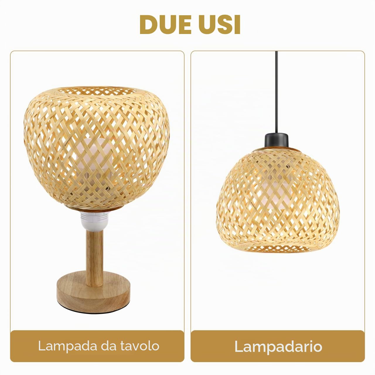 Happyyami Paralume in rattan intrecciato paralume in tessuto lampadario paralume in rattan cesto a sospensione copertura per lampada a sospensione lampada da