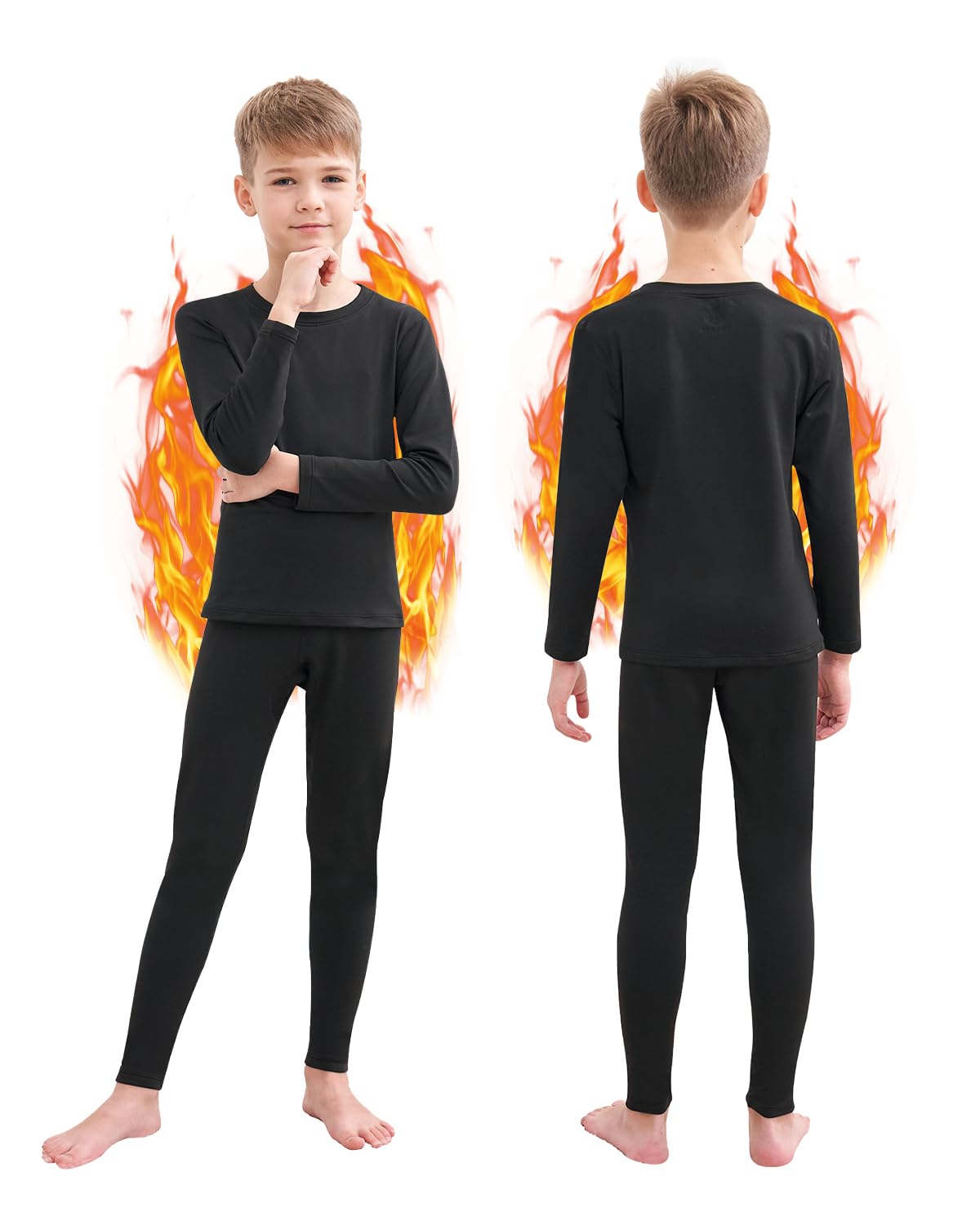 HEROBIKER Thermal Underwear Boys Ultra Soft Fleece Lined Kids Thermals Long Johns Top Bottom Warm Set for Winter Skiing