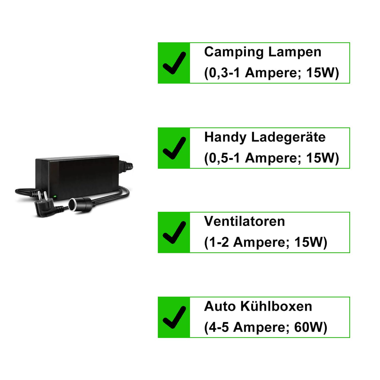 RGBer® Adaptateur Prise Allume-Cigare Secteur, 5A 60W, 220V à 12V Adaptateur Convertisseur Transformateur pour Glaciere Electrique, Glaciere a Compression