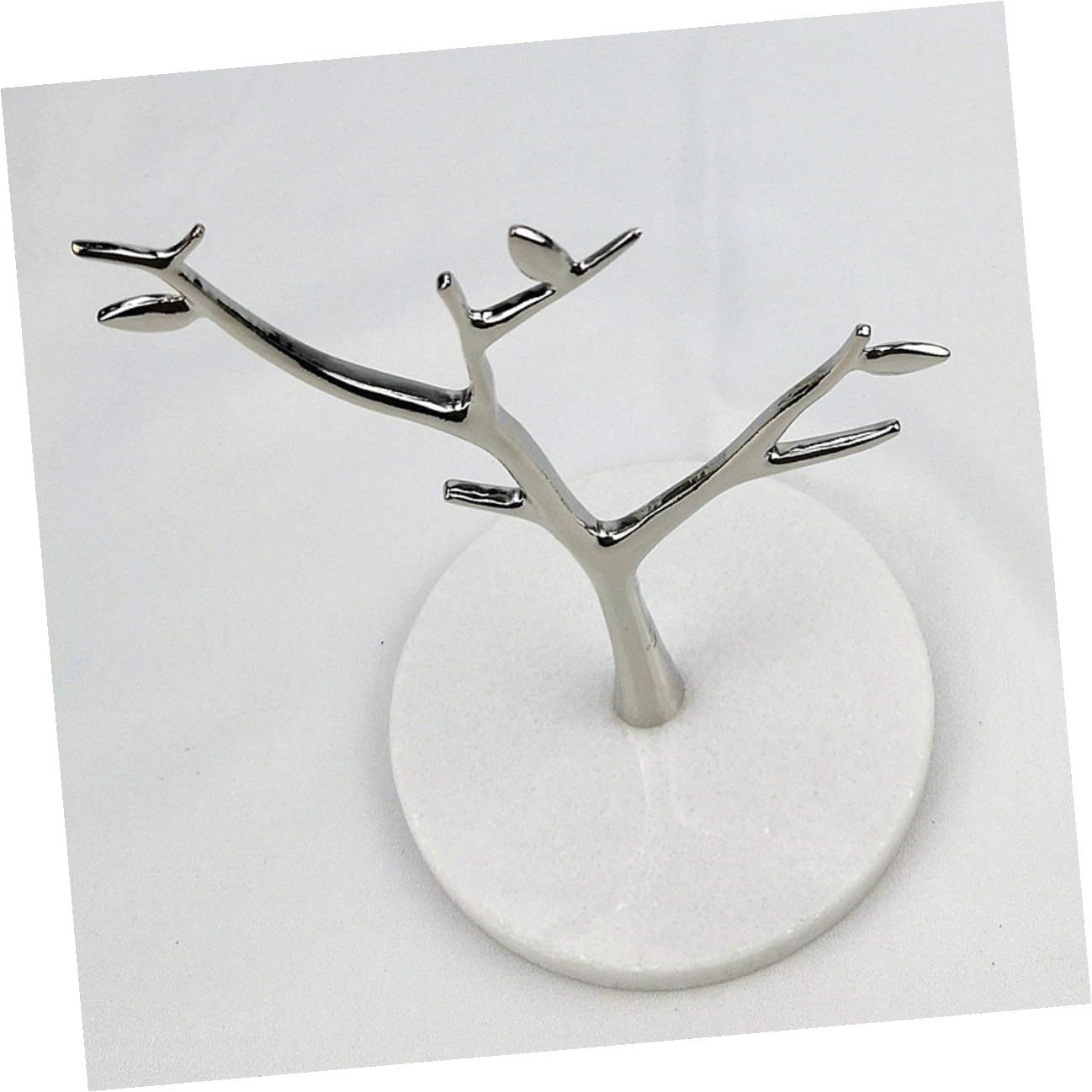 ibasenice Organizador de Joyas Soporte para Pendientes y Collares Bandeja Creativa Forma de Árbol de Mármol y Metal Plata para Uso Personal y Comercial