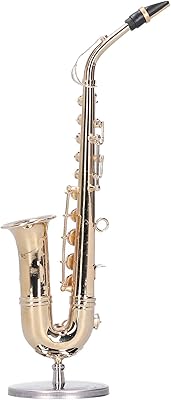 Wnvivi Miniature Copper Saxophone Model,Mini Musical Instrument Ornaments with Box,Small Saxophone Replica for Desktop Dollhouse Decor