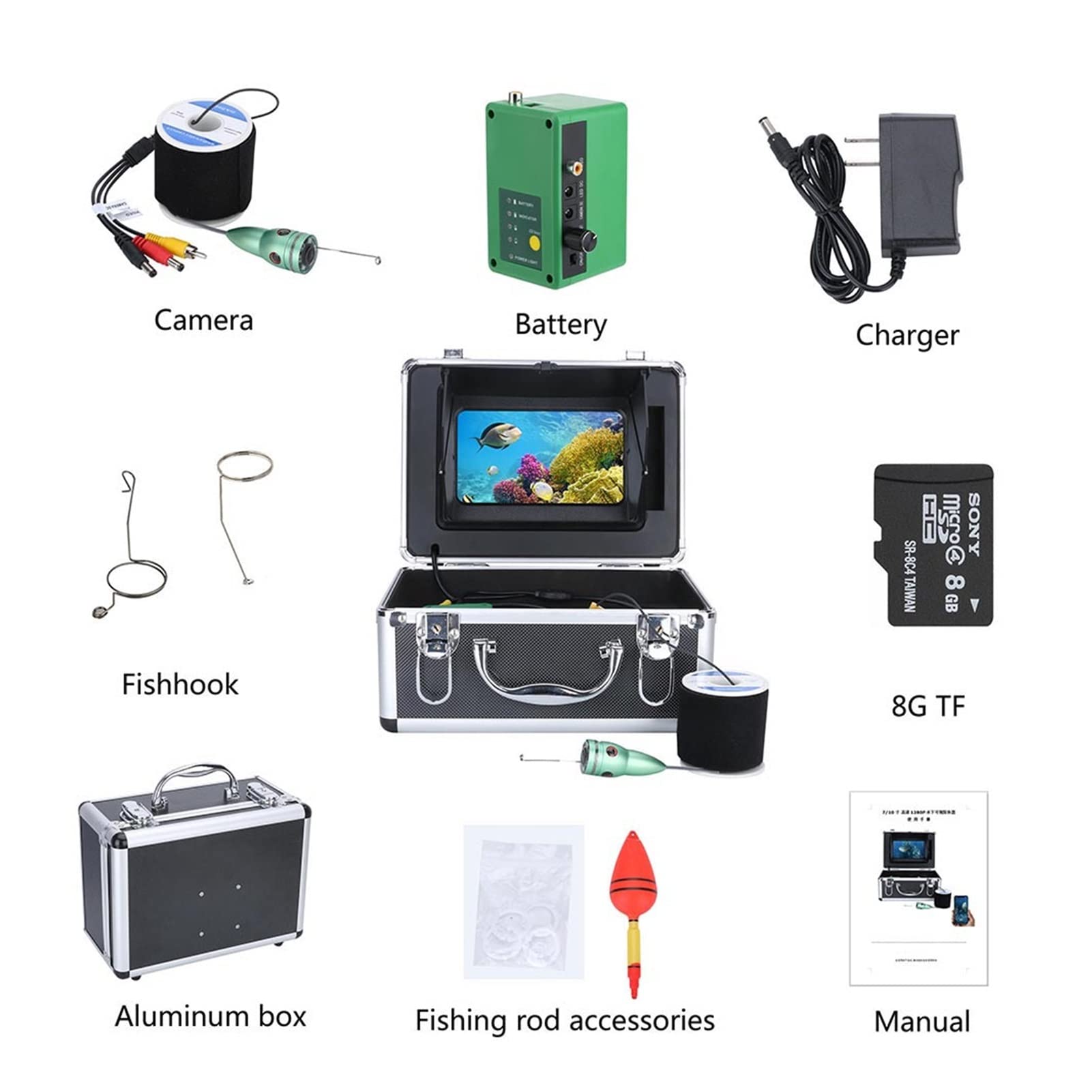 Camera Sous Marine, Kit de caméra de pêche sous-marine de pêche de pêche WIFI Sans fil 1 6 Go Enregistrement video DVR + 15M 6W IR Caméra Détecteur de Poisson Sous-marin étanche(F011M-15M-IR)