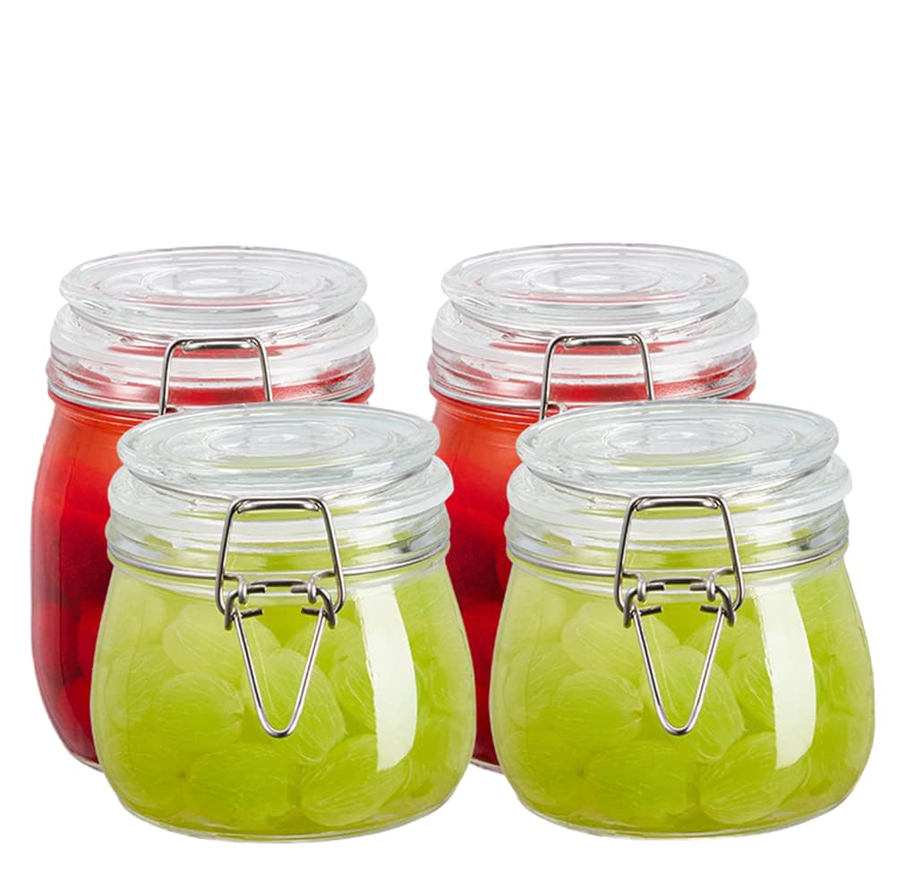 Glass Storage Jars, Airtight Glass Canister with Lids, Large Food Storage Containers, Set of 4 Mason Jars for Food Storage, Kitchen Fermenting and Canning Cereal (500ml*2+750ml*2)