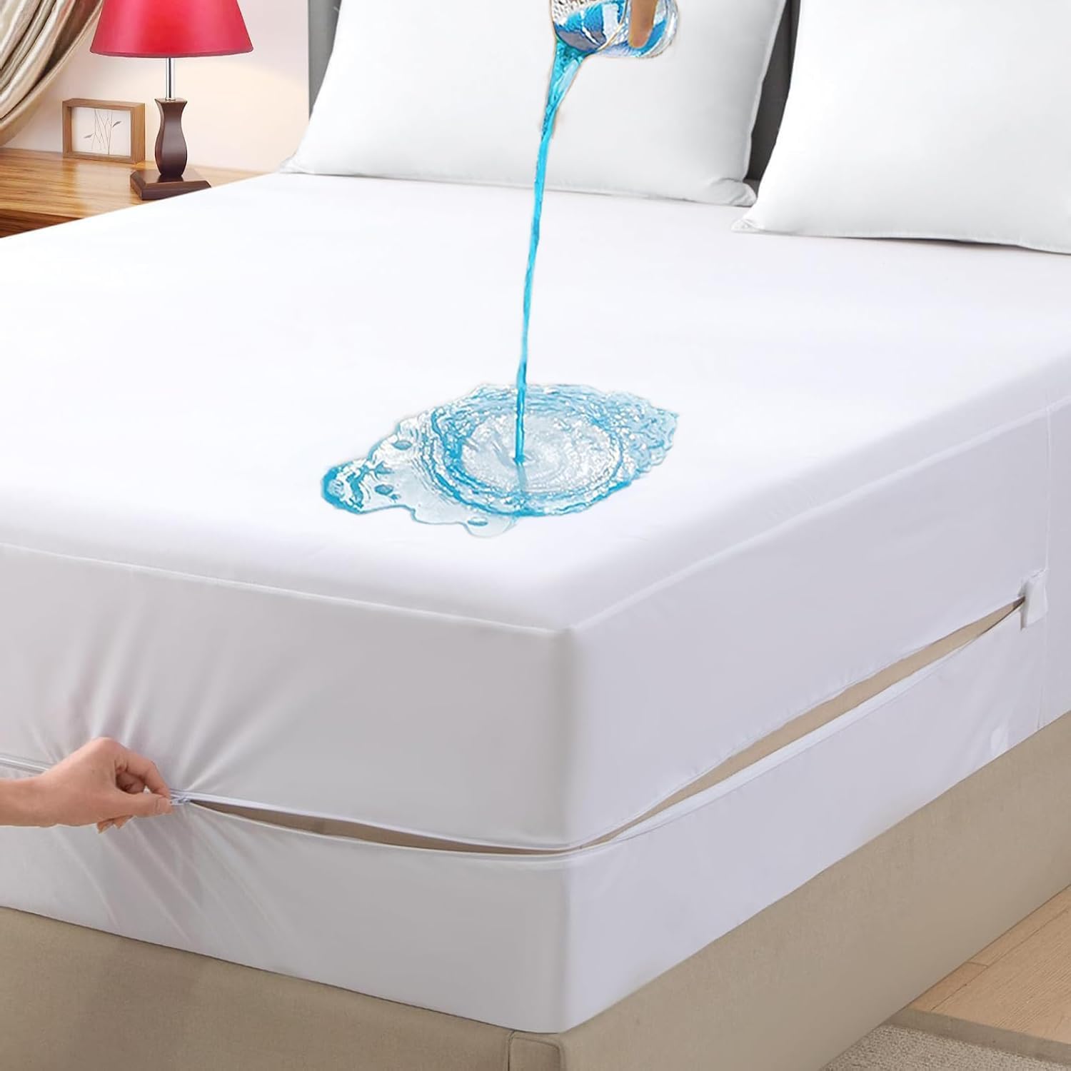 4As White Waterproof Mattress Protector – Bed Bug & Dust Mite Proof, 30Cm Zippered Encasement Small Double Mattress Protector ( - 122X190cm)