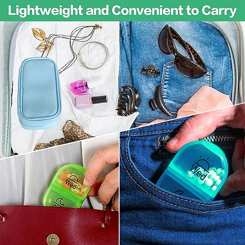 Image of Serfeymi Weekly Travel Pill Organizer 2 Times A Day AM PM Upgraded Rainbow Pill Box 7 Day with Portable Zipper PU Leather Pill Case, Medicine Organizer for Pills, Vitamins, Fish Oils - Blue 01