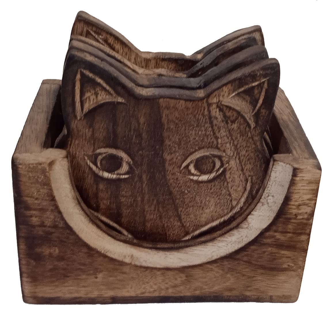 Purpledip Wooden Coaster Set Jungle Fox: 6 Wild Animal Design Coasters In Distress Finish (12605), Multicolor