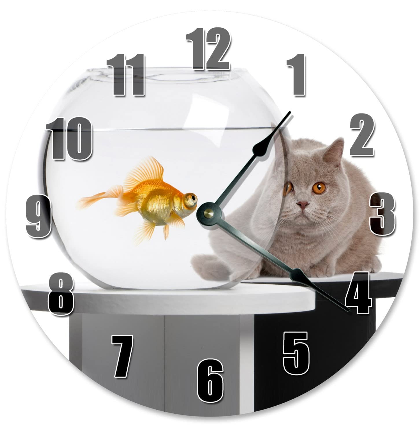 Grande horloge murale ronde chat gris cadeau idéal pour la maison