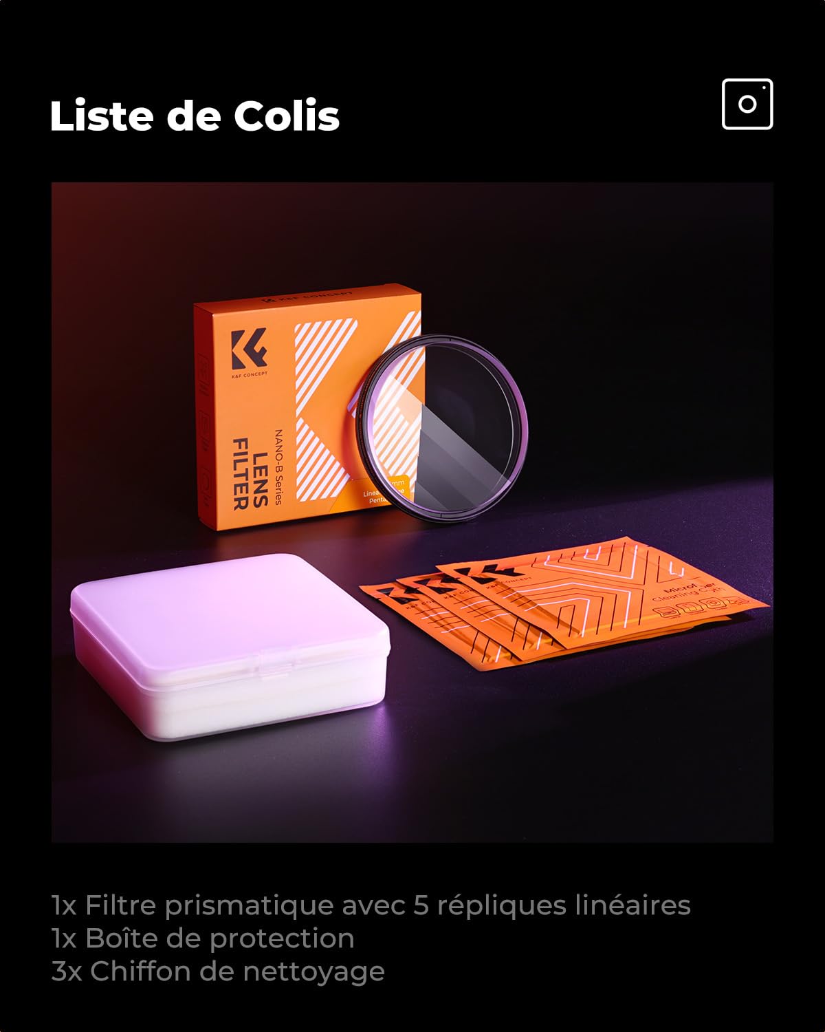 K&F CONCEPT 82mm Filtre Effet Spécial-Prismatique Linéaire 5 Prismes pour Objectif Appareil Photo